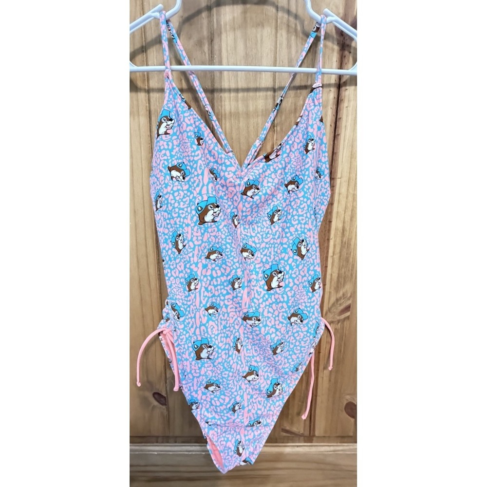 Buc-ee's Beaver Print One-Piece Swimsuit 2X Pink Blue Plus Size Fun Novelty